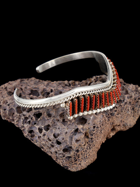 Sterling Silver Coral Zuni Needlepoint Bracelet