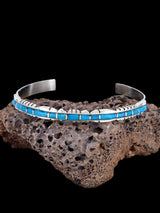 Single Row Sterling Silver Zuni Turquoise Inlay Bracelet