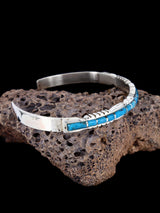 Single Row Sterling Silver Zuni Turquoise Inlay Bracelet