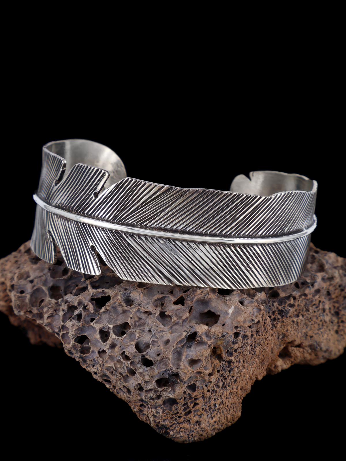 Bracelet manchette plume en argent sterling Navajo