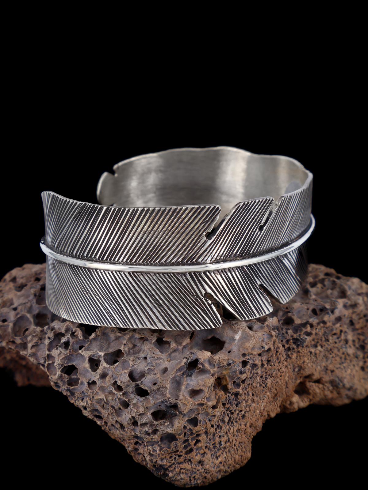 Bracelet manchette plume en argent sterling Navajo
