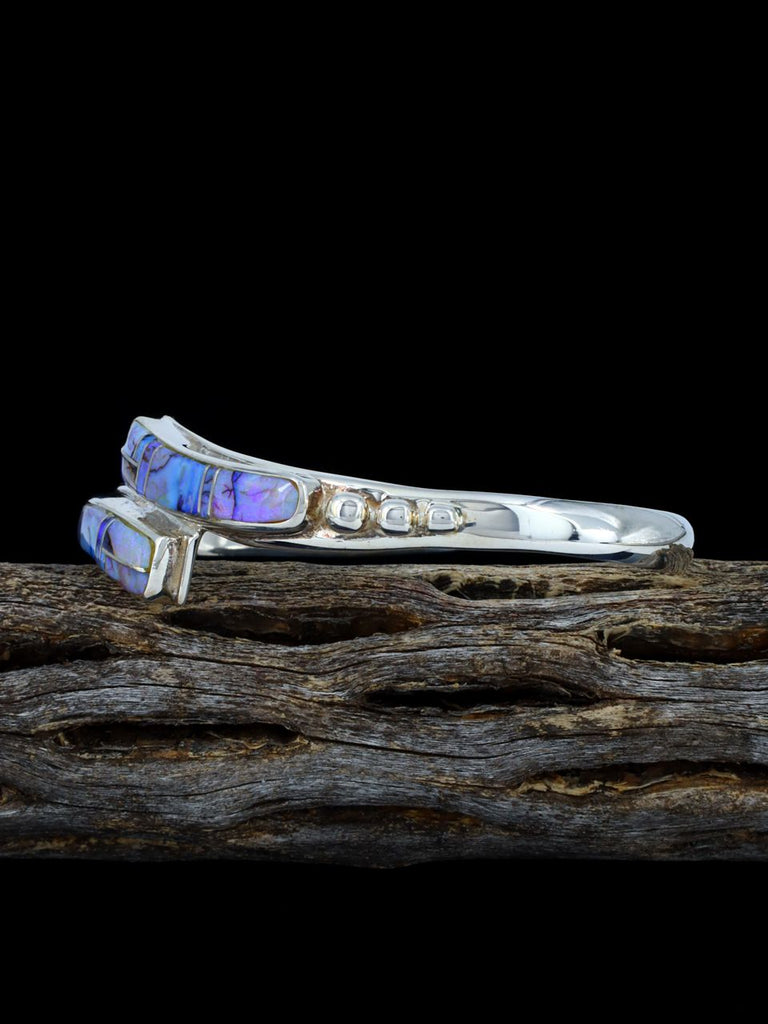 Native American Sterling Spider Web Opal Inlay Cuff Bracelet - PuebloDirect.com