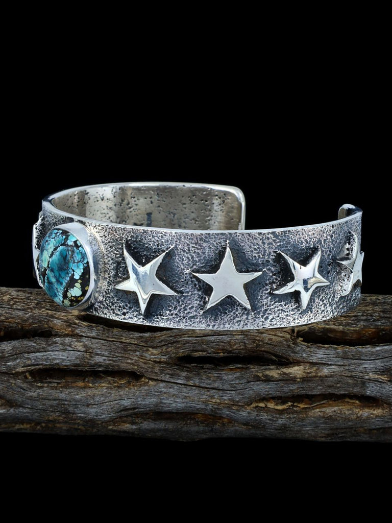 Native American Tufa Cast Sterling Silver Bao Canyon Turquoise Bracelet - PuebloDirect.com