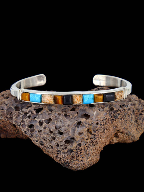 Native American Turquoise and Jasper Cobblestone Inlay Bracelet - PuebloDirect.com