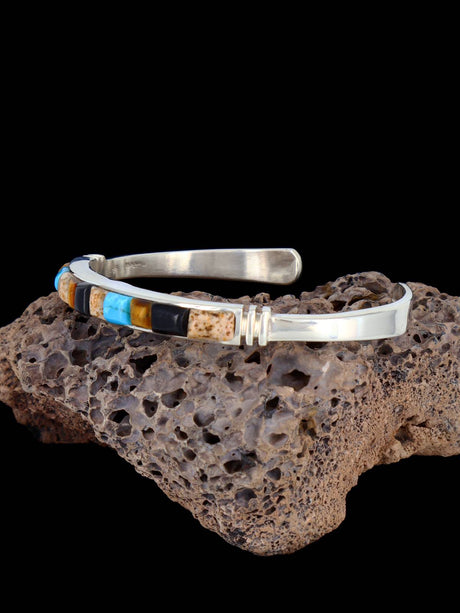 Native American Turquoise and Jasper Cobblestone Inlay Bracelet - PuebloDirect.com