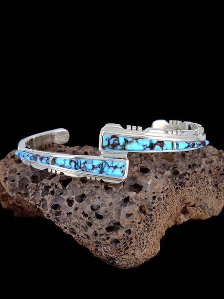 Native American Kingman Turquoise Cobblestone Inlay Bracelet - PuebloDirect.com