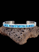 Native American Kingman Turquoise Cobblestone Inlay Bracelet - PuebloDirect.com