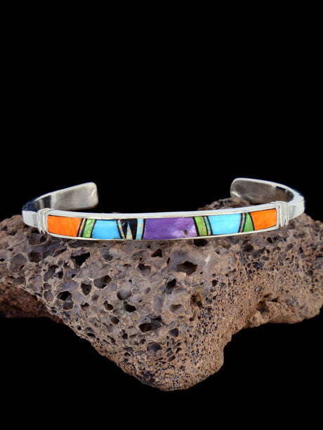 Native American Spiny Oyster and Turquoise Inlay Bracelet - PuebloDirect.com