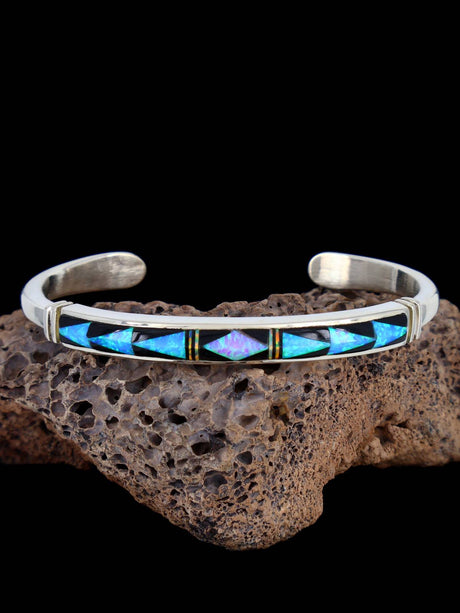 Native American Onyx and Opalite Inlay Bracelet - PuebloDirect.com