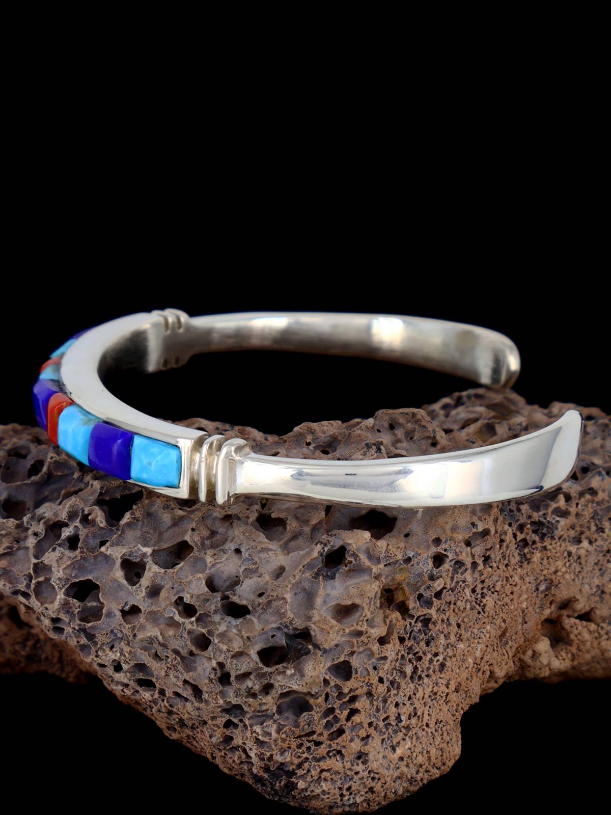 Native American Multi Stone Cobblestone Inlay Cuff Bracelet - PuebloDirect.com