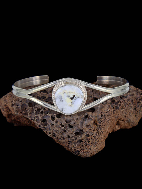 Native American Jewelry Sterling Silver White Buffalo Cuff Bracelet - PuebloDirect.com