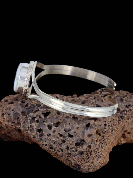 Native American Jewelry Sterling Silver White Buffalo Cuff Bracelet - PuebloDirect.com
