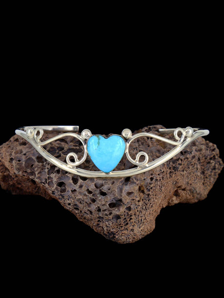 Navajo Turquoise Heart Sterling Silver Cuff Bracelet - PuebloDirect.com