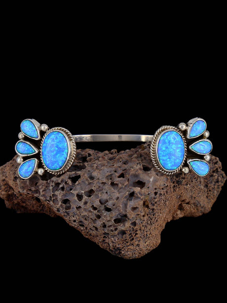 Native American Jewelry Sterling Silver Blue Opalite Reversed Cuff Bracelet - PuebloDirect.com