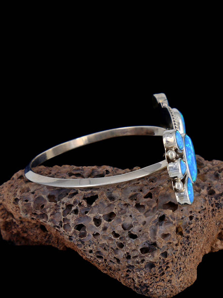 Native American Jewelry Sterling Silver Blue Opalite Reversed Cuff Bracelet - PuebloDirect.com