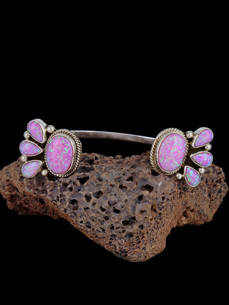 Native American Jewelry Sterling Silver Pink Opalite Reversed Cuff Bracelet - PuebloDirect.com