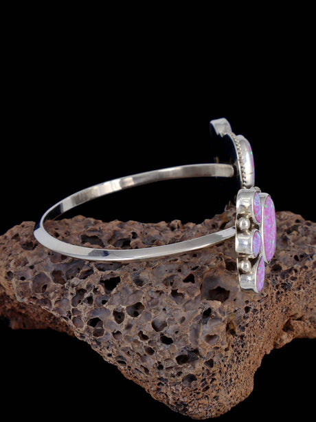 Native American Jewelry Sterling Silver Pink Opalite Reversed Cuff Bracelet - PuebloDirect.com