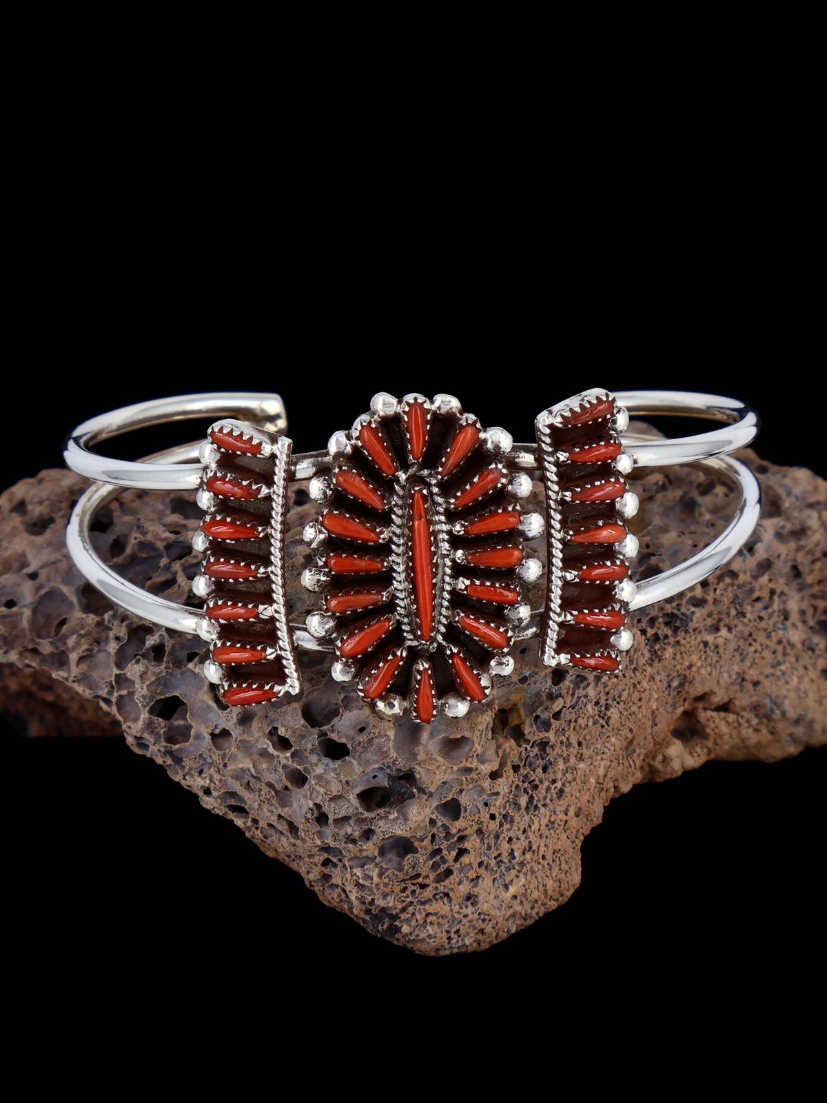 Native American Zuni Coral Needlepoint Bracelet - PuebloDirect.com