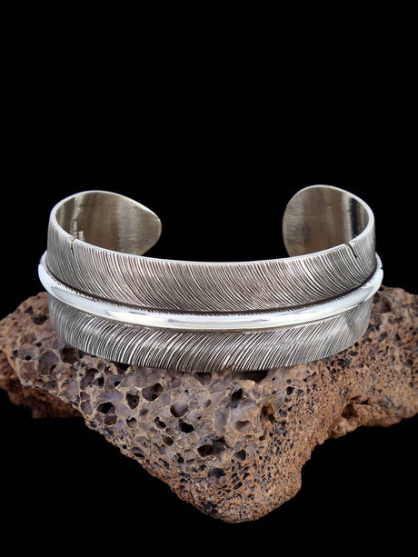 Native American Jewelry Sterling Silver Feather Bracelet - PuebloDirect.com