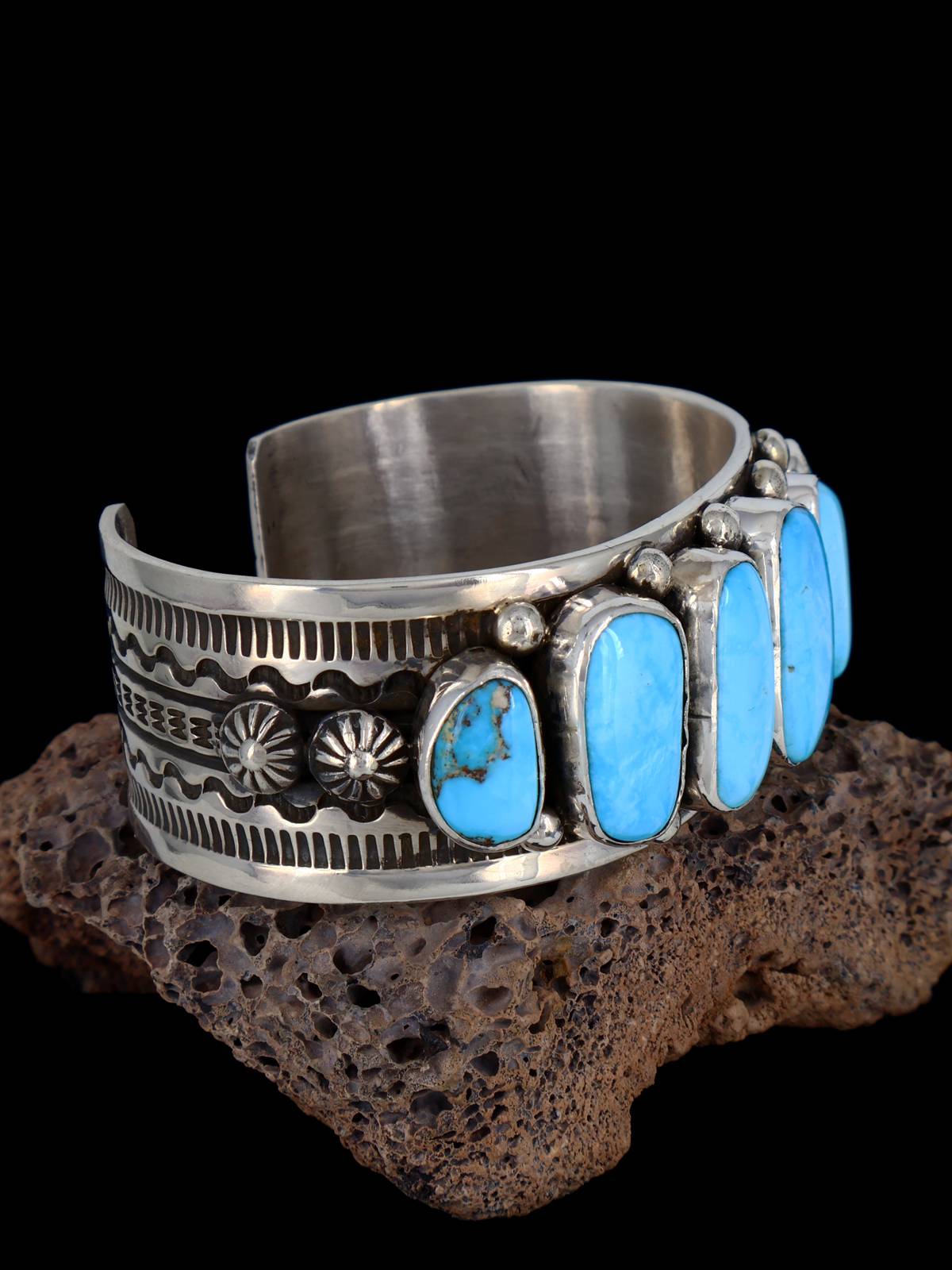 Native American Jewelry Kingman Turquoise Cuff Bracelet - PuebloDirect.com