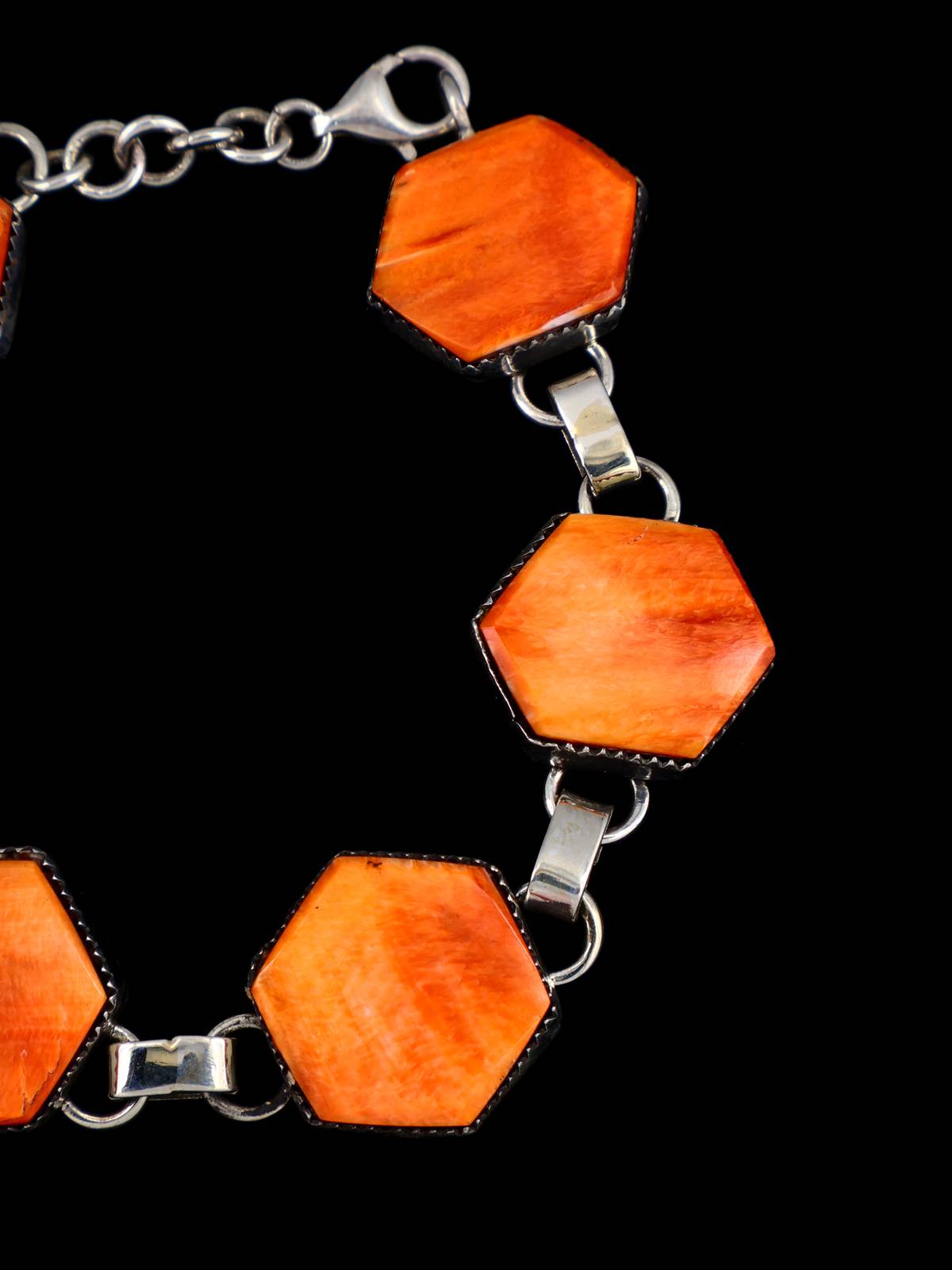 Native American Sterling Silver Spiny Oyster Link Bracelet