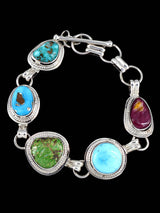 Native American Multistone Sterling Silver Link Bracelet