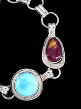 Native American Multistone Sterling Silver Link Bracelet