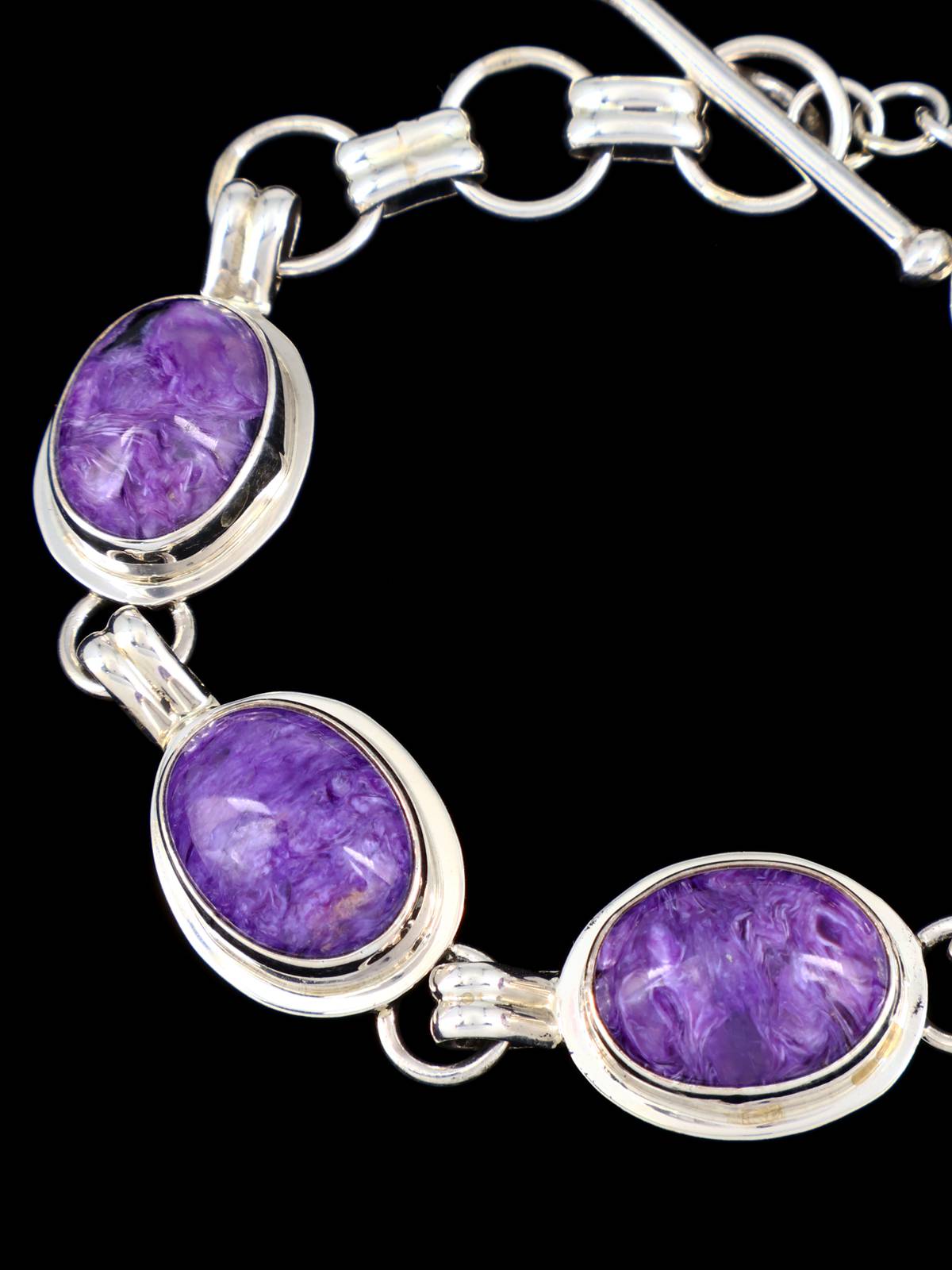 Native American Charoite Sterling Silver Link Bracelet
