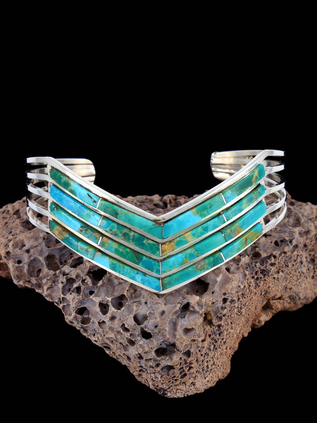 Native American Sterling Silver Turquoise Inlay Bracelet