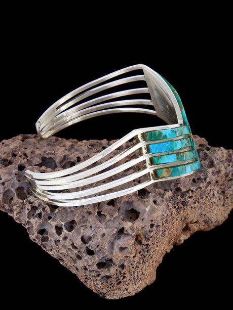 Native American Sterling Silver Turquoise Inlay Bracelet