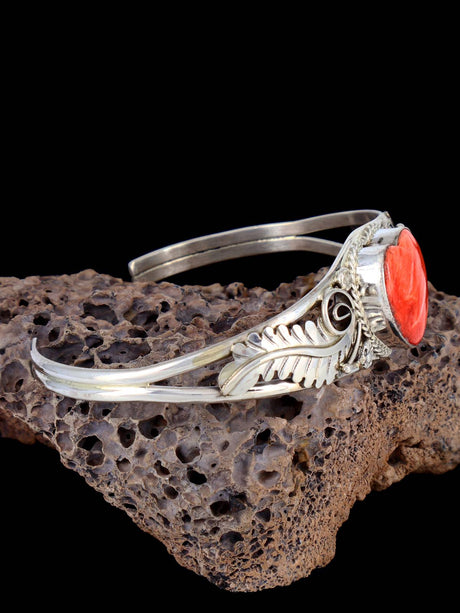 Native American Sterling Silver Spiny Oyster Heart Cuff Bracelet