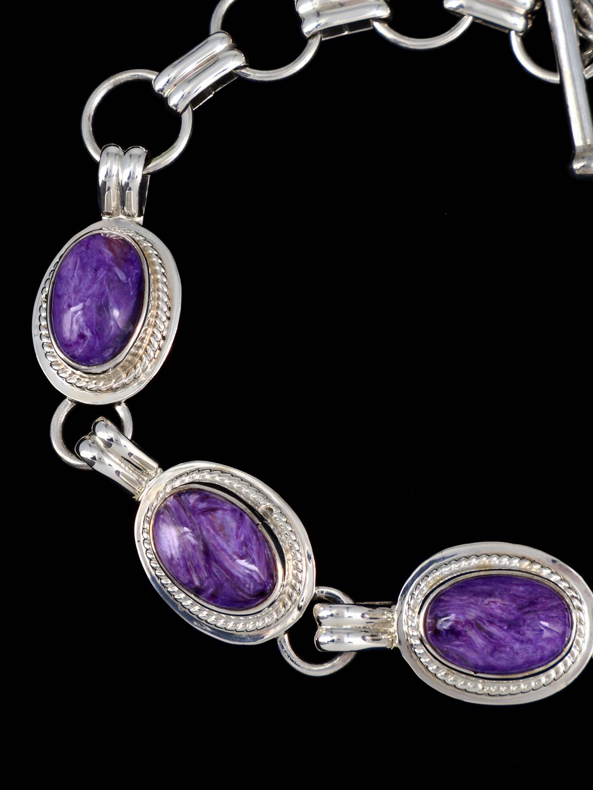 Native American Charoite Sterling Silver Link Bracelet