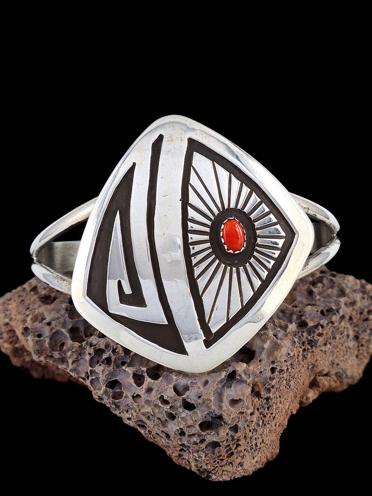 Native American Sterling Silver Coral Cuff Bracelet