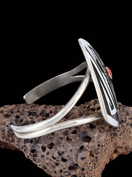 Native American Sterling Silver Coral Cuff Bracelet
