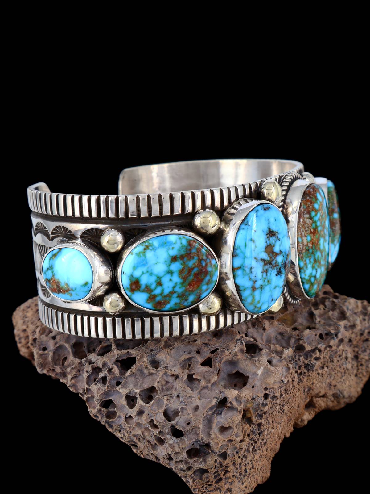 Native Sterling Jewelry Kingman Turquoise Cuff Bracelet