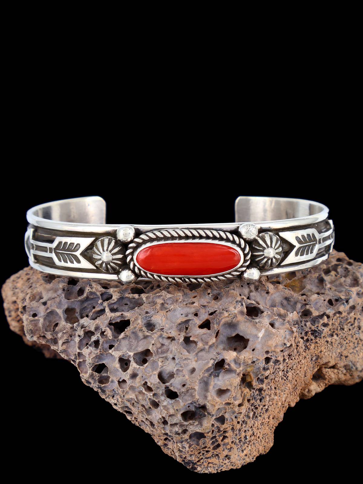 Native American Jewelry Natural Mediterranean Coral Cuff Bracelet