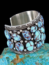 Navajo Natural Golden Hill Turquoise Cluster Sterling Silver Cuff Bracelet