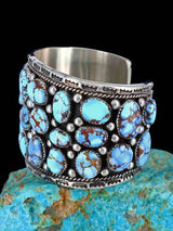 Navajo Natural Golden Hill Turquoise Cluster Sterling Silver Cuff Bracelet