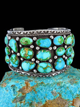 Navajo Sonoran Gold Turquoise Cluster Sterling Silver Cuff Bracelet