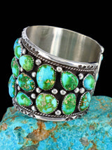 Navajo Sonoran Gold Turquoise Cluster Sterling Silver Cuff Bracelet