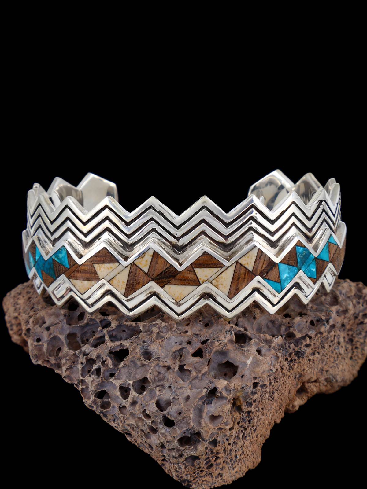 Native American Turquoise and Wood Inlay Bracelet