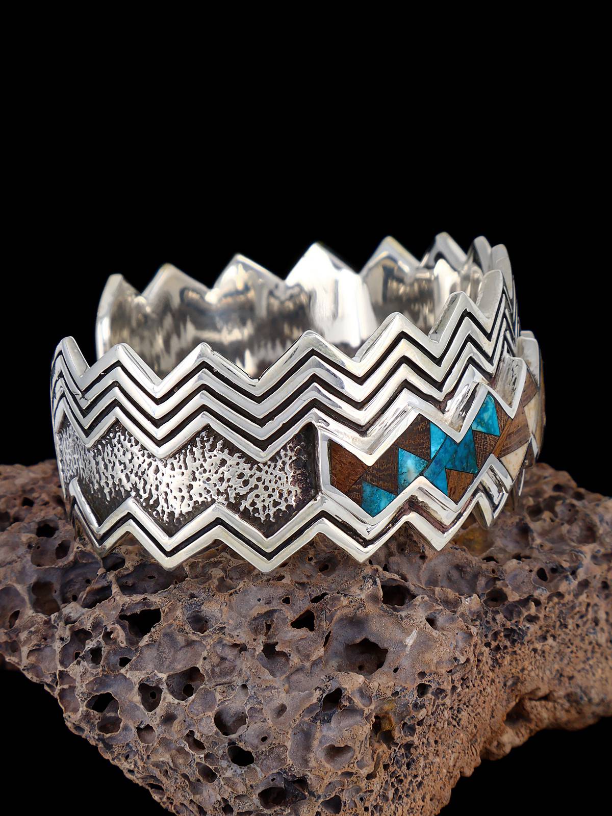 Native American Turquoise and Wood Inlay Bracelet
