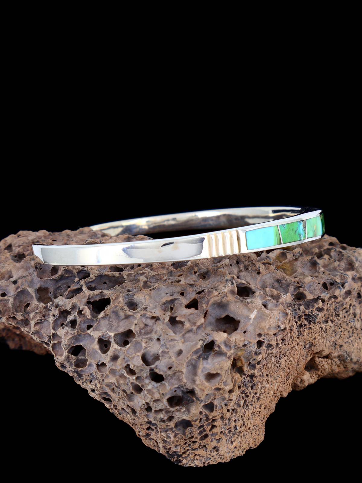 Bracelet amérindien #8 avec incrustation de pavés turquoise