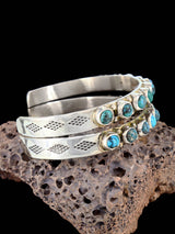 Navajo Sterling Silver Double Row Turquoise Cuff Bracelet - PuebloDirect.com