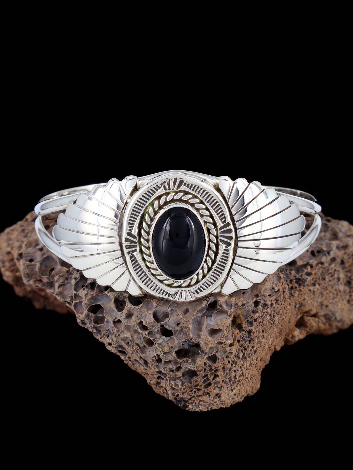 Navajo Sterling Silver Black Onyx Cuff Bracelet