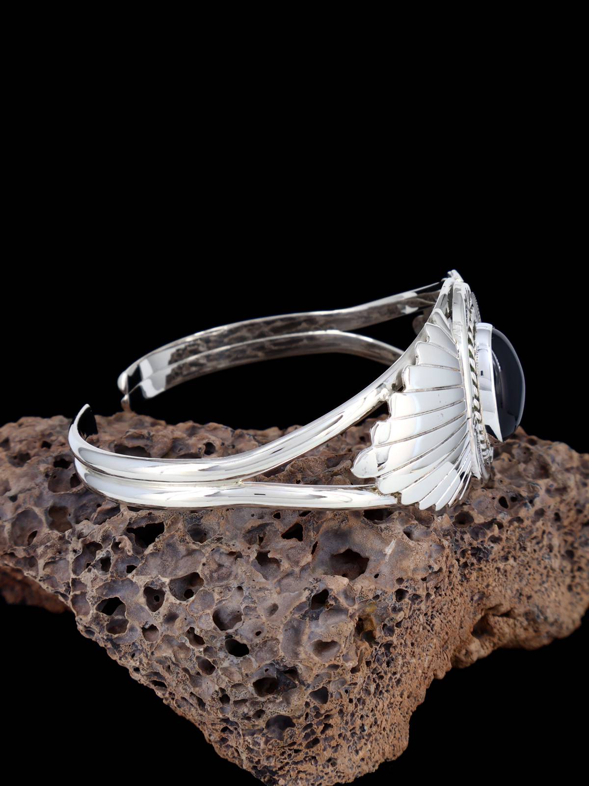 Navajo Sterling Silver Black Onyx Cuff Bracelet