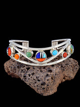 Native American Multistone Inlay Sterling Silver Cuff Bracelet