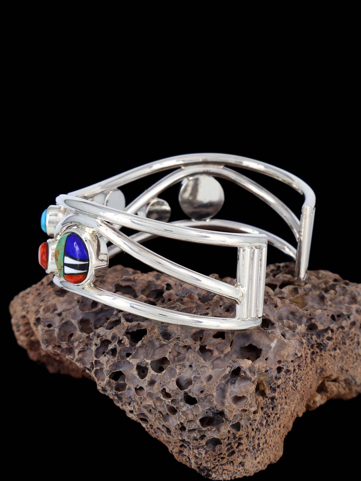 Native American Multistone Inlay Sterling Silver Cuff Bracelet
