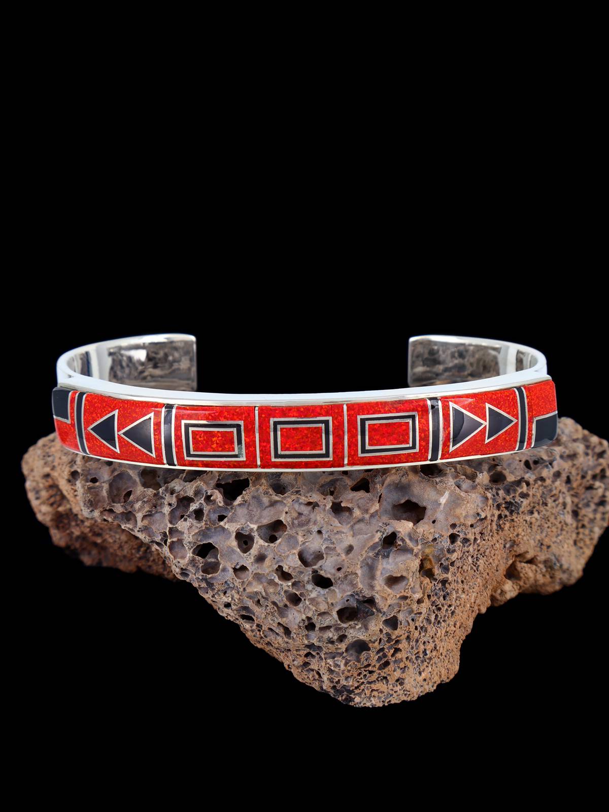 Native American Jewelry Red Opalite Inlay Cuff Bracelet