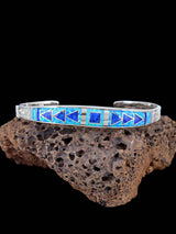Navajo Sterling Silver Lapis and Opalite Inlay Cuff Bracelet